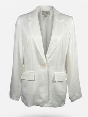New Sage The Label White Linen Look Single Button Lined Blazer Womens size S